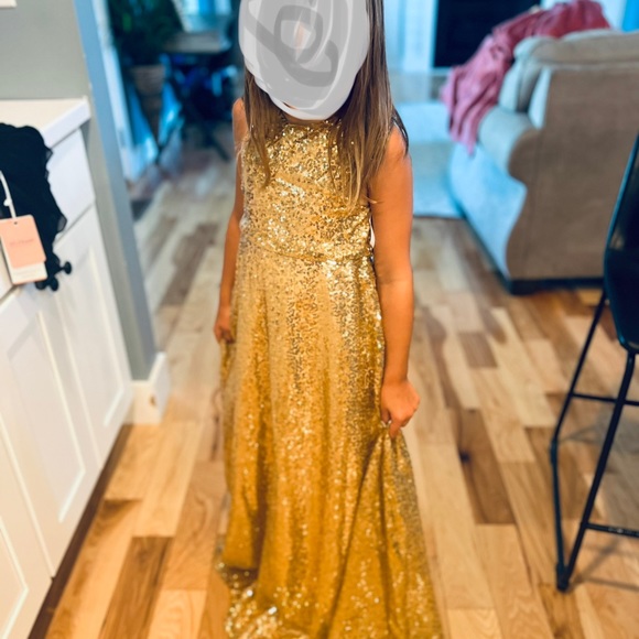 A-line Scoop Floor-Length Sequin Junior Bridesmaid Dress sz 6 - Picture 3 of 3